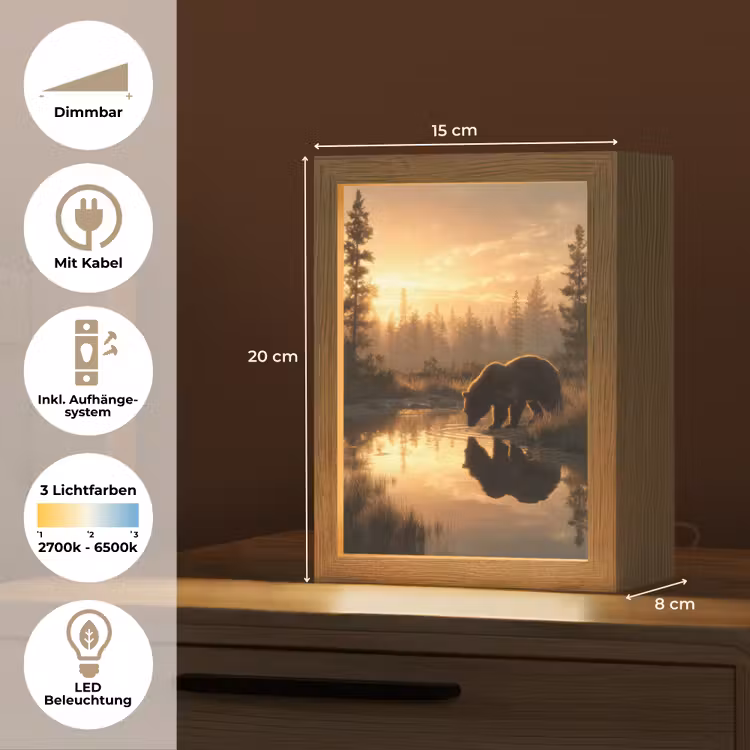 Beer - water - Bos - Ochtendlicht Light Box met kabel (Tafellamp) klein -USP_DE