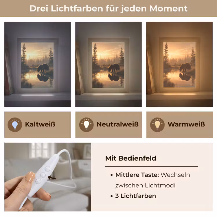 Beer - water - Bos - Ochtendlicht Light Box met kabel (Tafellamp) klein -USP_lichtkleurDE