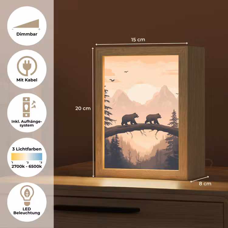Beren - Bomen - Landschap - Zonsondergang Light Box met kabel (Tafellamp) klein -USP_DE