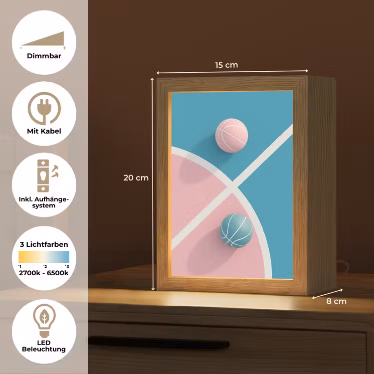 Basketbal - Pastel - Roze - BLauw Light Box met kabel (Tafellamp) klein -USP_DE