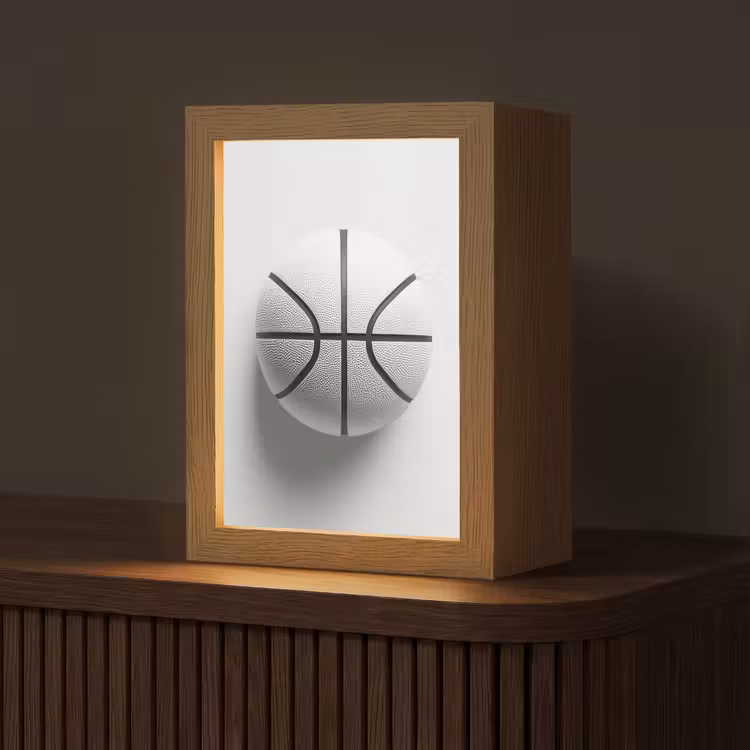Basketbal - Wit - Schaduw - Lijnen Light Box met kabel (Tafellamp) klein -z3d_website