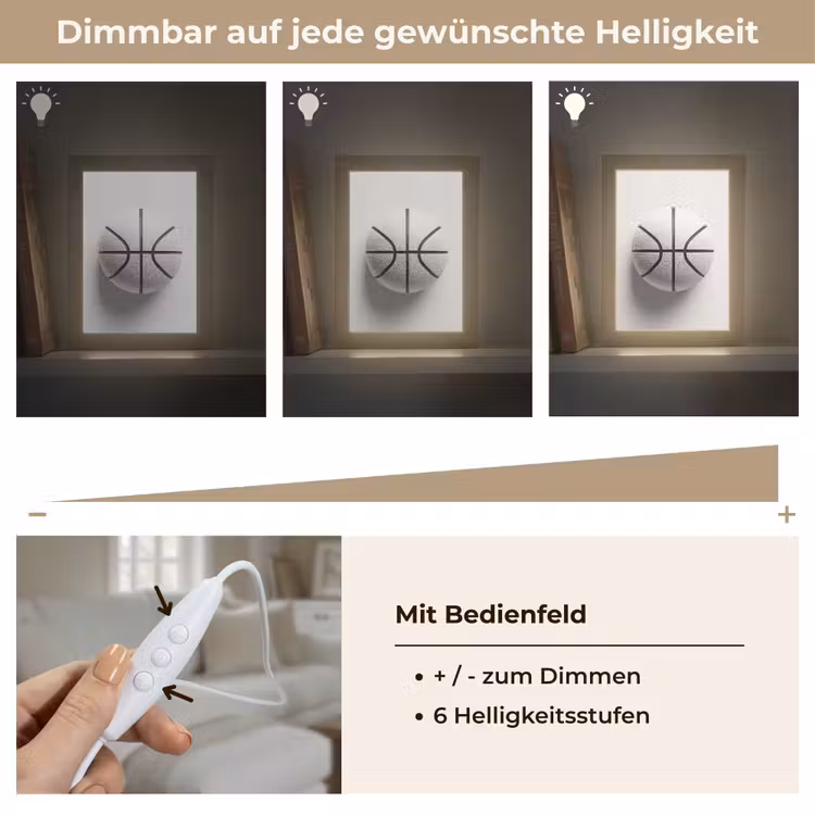 Basketbal - Wit - Schaduw - Lijnen Light Box met kabel (Tafellamp) klein -USP_dimbaarDE