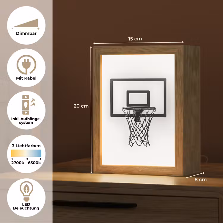 Basketbalbord - Minimalistisch - Zwart Light Box met kabel (Tafellamp) klein -USP_DE