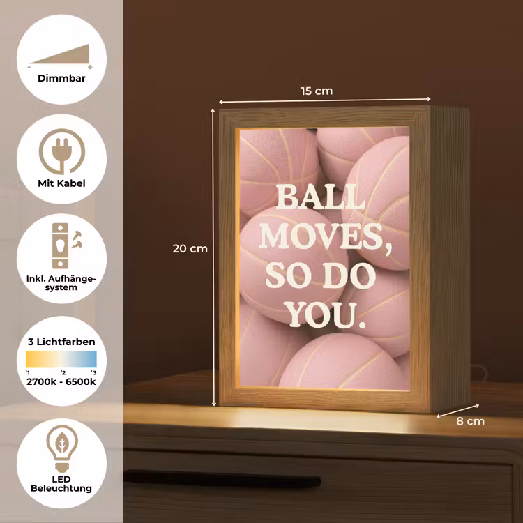 Basketballen - Roze - Quote - Sportief Light Box met kabel (Tafellamp) klein -USP_DE