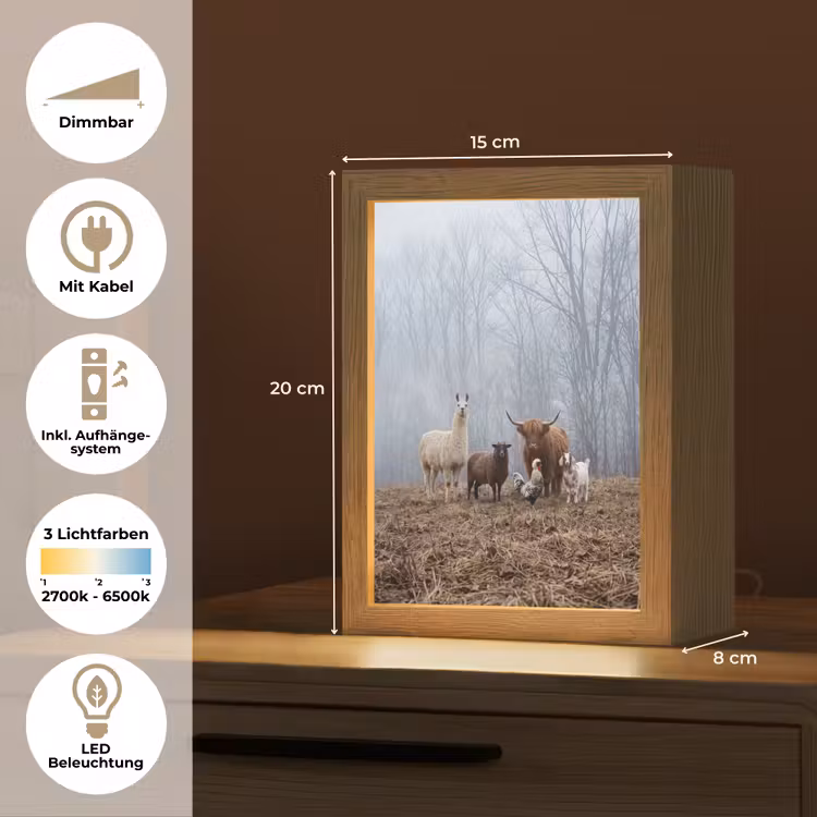 Boerderijdieren - Groep - Mist - Natuur - Rustiek Light Box met kabel (Tafellamp) klein -USP_DE