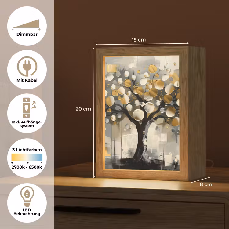 Boom - Abstract - Beige - Goud - Zwart Light Box met kabel (Tafellamp) klein -USP_DE
