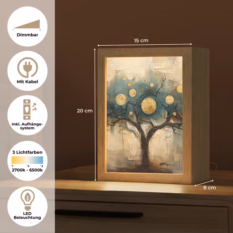 Boom - Abstract - Bruin - Goud - Industrieel Light Box met kabel (Tafellamp) klein -USP_DE