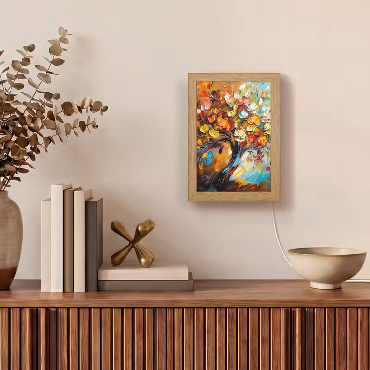 Boom - Abstract - Kleurrijk - Bloemen Light Box met kabel (Tafellamp) klein -sfeer2