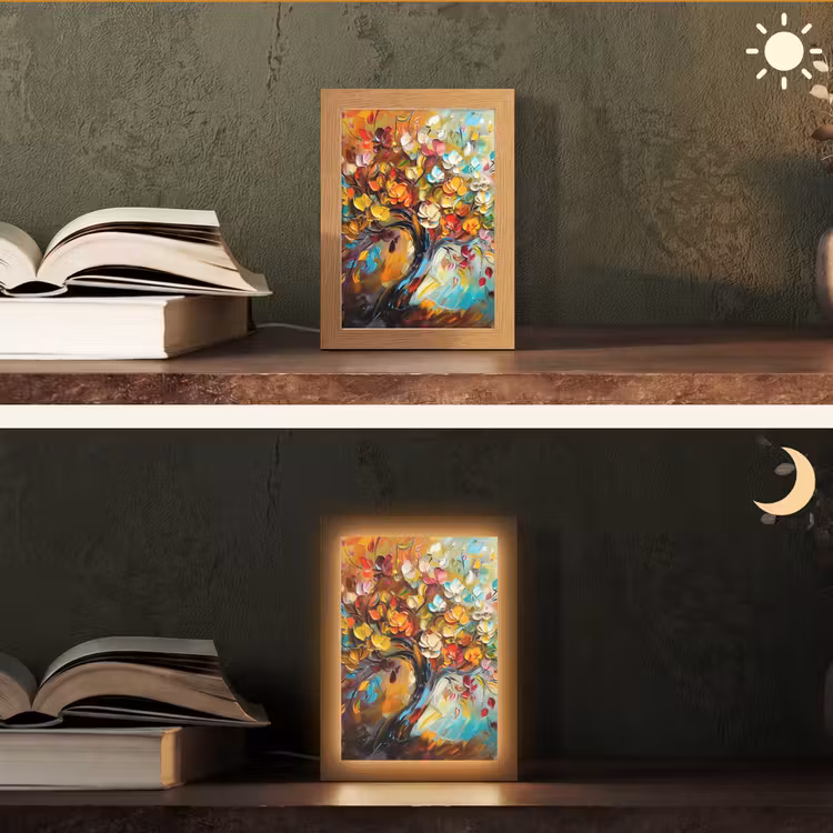 Boom - Abstract - Kleurrijk - Bloemen Light Box met kabel (Tafellamp) klein -sfeer3
