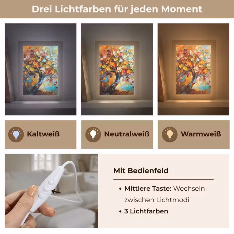 Boom - Abstract - Kleurrijk - Bloemen Light Box met kabel (Tafellamp) klein -USP_lichtkleurDE