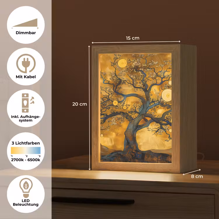 Boom - Levensboom - Abstract - Goud Light Box met kabel (Tafellamp) klein -USP_DE