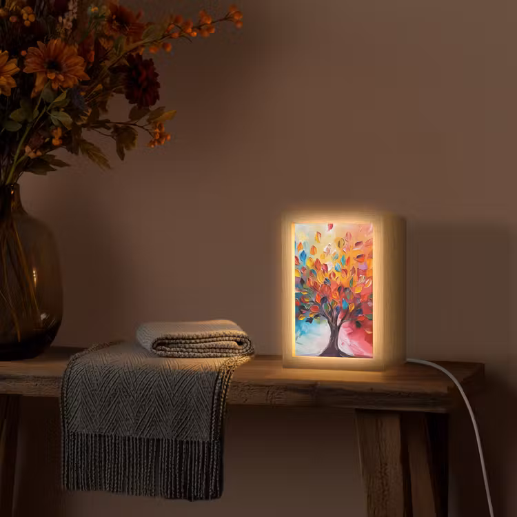 Boom - Levensboom - Kleurrijk - Abstract Light Box met kabel (Tafellamp) klein -sfeer4