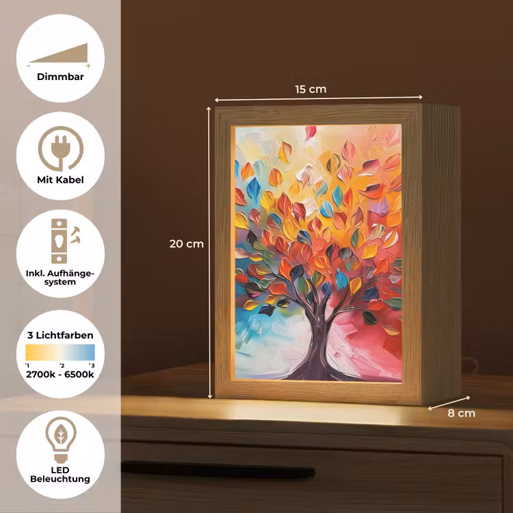 Boom - Levensboom - Kleurrijk - Abstract Light Box met kabel (Tafellamp) klein -USP_DE