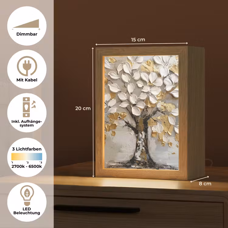Boom - Beige - Grijs - Goud - Abstract Light Box met kabel (Tafellamp) klein -USP_DE