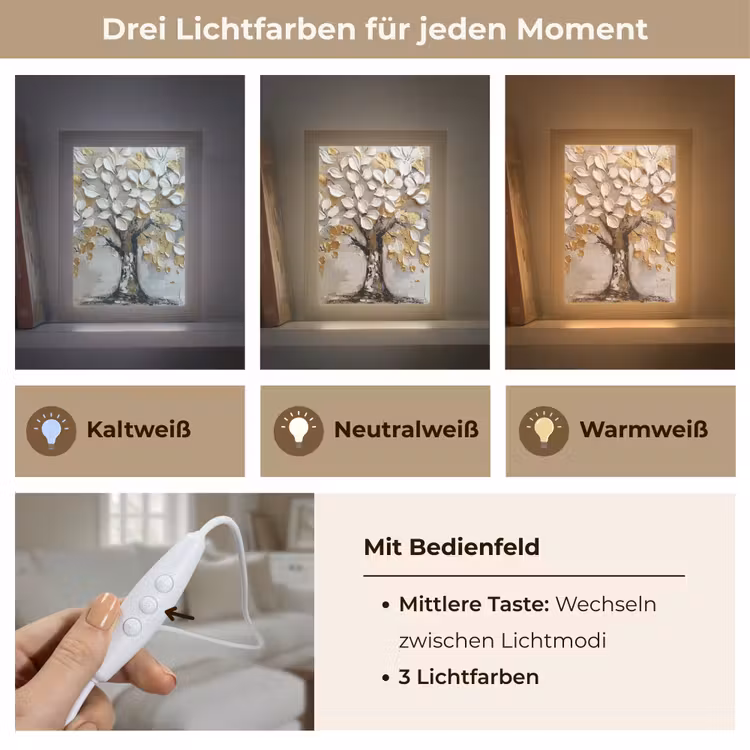 Boom - Beige - Grijs - Goud - Abstract Light Box met kabel (Tafellamp) klein -USP_lichtkleurDE