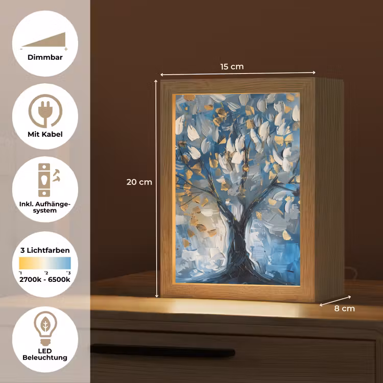 Boom - Blauw - Goud - Abstract Light Box met kabel (Tafellamp) klein -USP_DE
