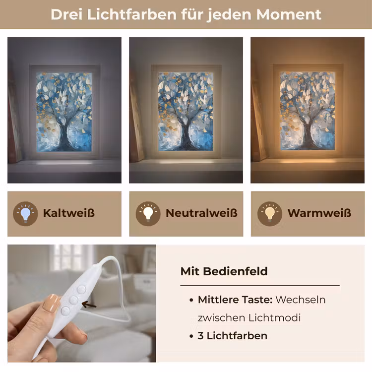 Boom - Blauw - Goud - Abstract Light Box met kabel (Tafellamp) klein -USP_lichtkleurDE