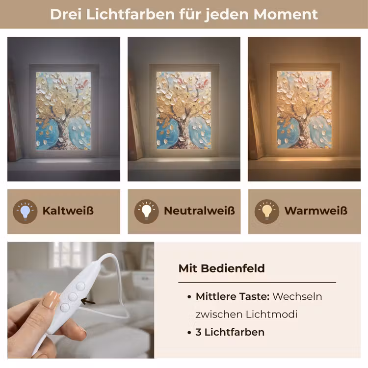Boom - Blauw - Goud - Abstract - Modern Light Box met kabel (Tafellamp) klein -USP_lichtkleurDE