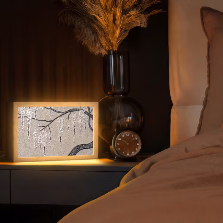Boom - Bloemen - Mozaïek - Kunst - Wit Light Box met kabel (Tafellamp) klein -sfeer1