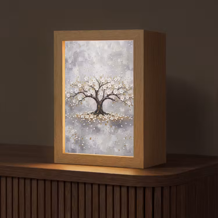Boom - Bloemen - Natuur - Abstract - Wit Light Box met kabel (Tafellamp) klein -z3d_website