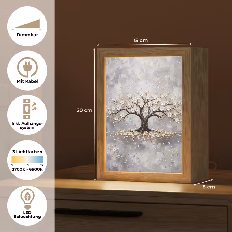 Boom - Bloemen - Natuur - Abstract - Wit Light Box met kabel (Tafellamp) klein -USP_DE