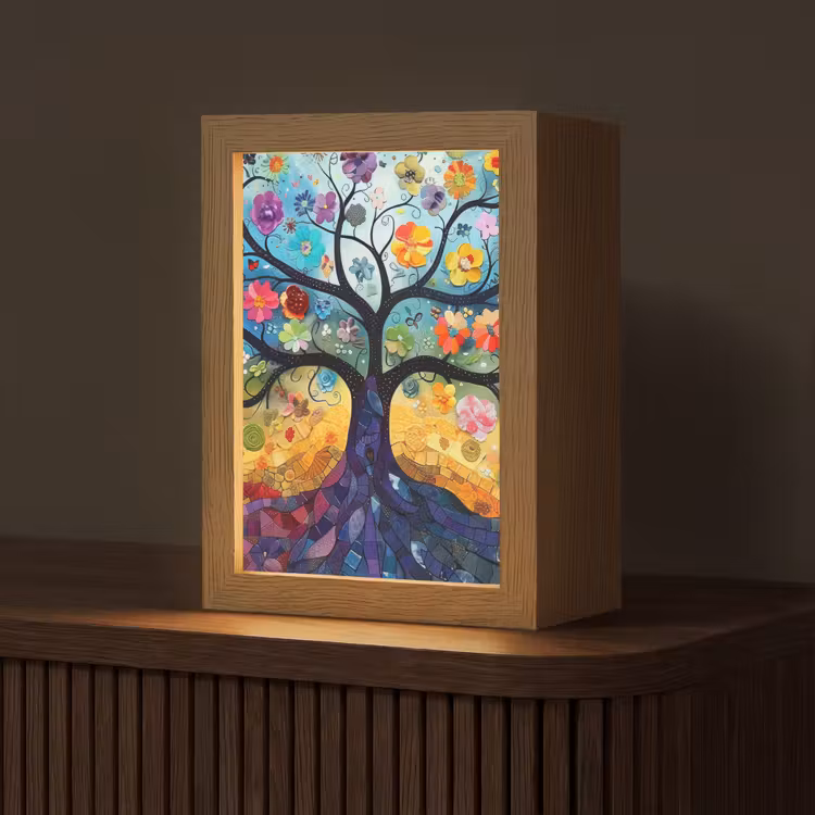 Boom - Kleurrijk - Bloemen - Kunst - Abstract Light Box met kabel (Tafellamp) klein -z3d_website