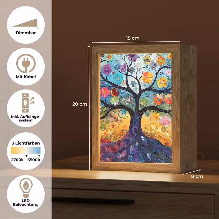 Boom - Kleurrijk - Bloemen - Kunst - Abstract Light Box met kabel (Tafellamp) klein -USP_DE