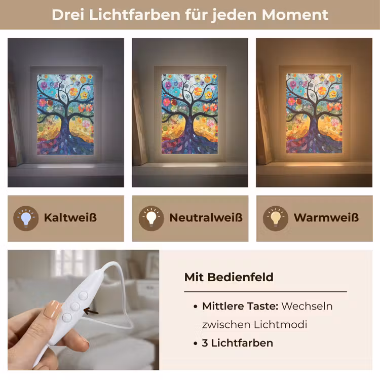 Boom - Kleurrijk - Bloemen - Kunst - Abstract Light Box met kabel (Tafellamp) klein -USP_lichtkleurDE