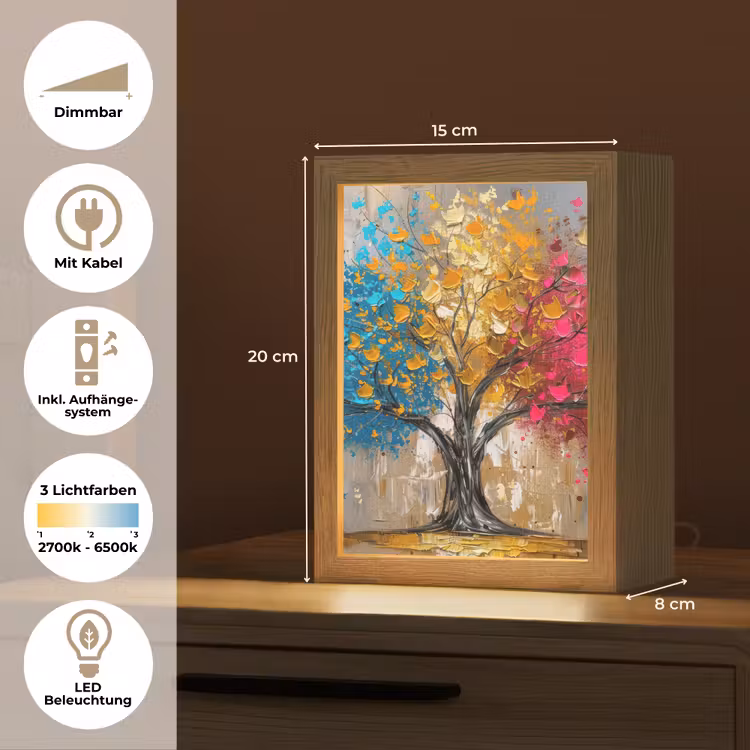 Boom - Kleurrijk - Grijs - Modern Light Box met kabel (Tafellamp) klein -USP_DE