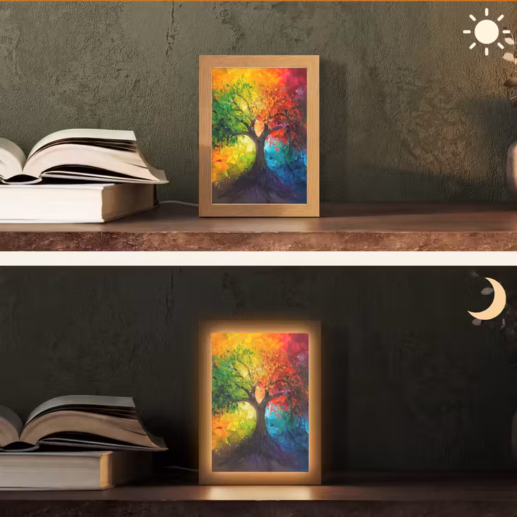 Boom - Kleurrijk - Modern - Abstract Light Box met kabel (Tafellamp) klein -sfeer3