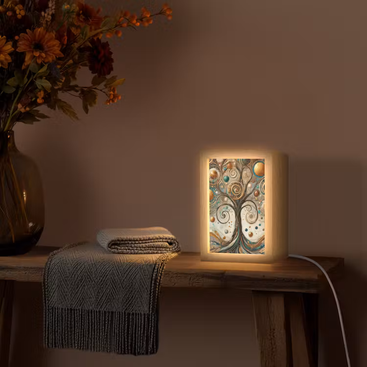Levensboom - Boom - Abstract - Modern Light Box met kabel (Tafellamp) klein -sfeer4