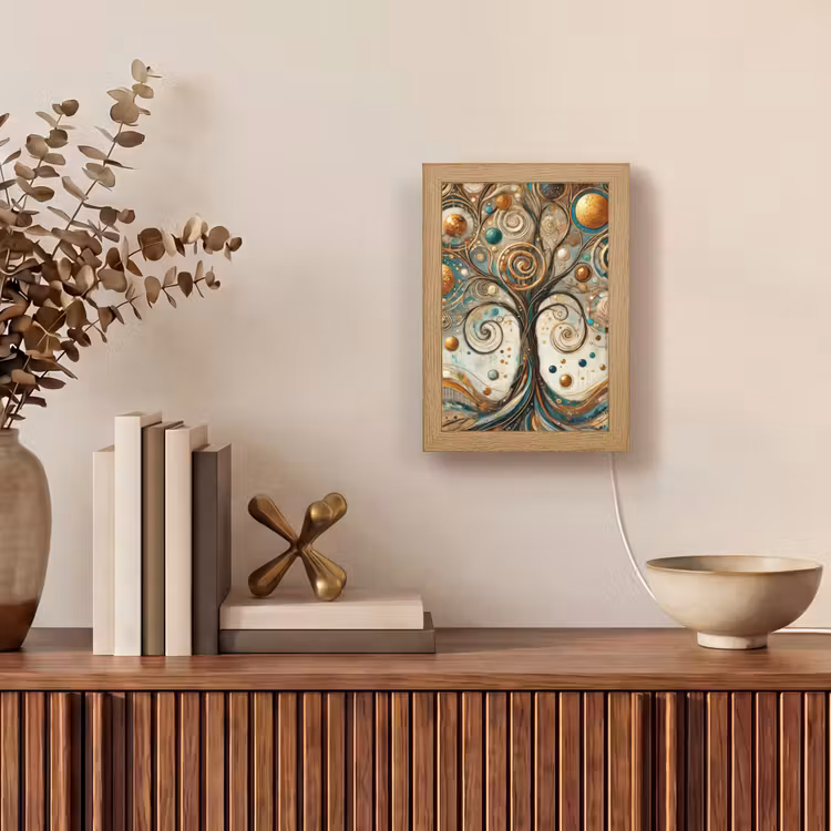 Levensboom - Boom - Abstract - Modern Light Box met kabel (Tafellamp) klein -sfeer2