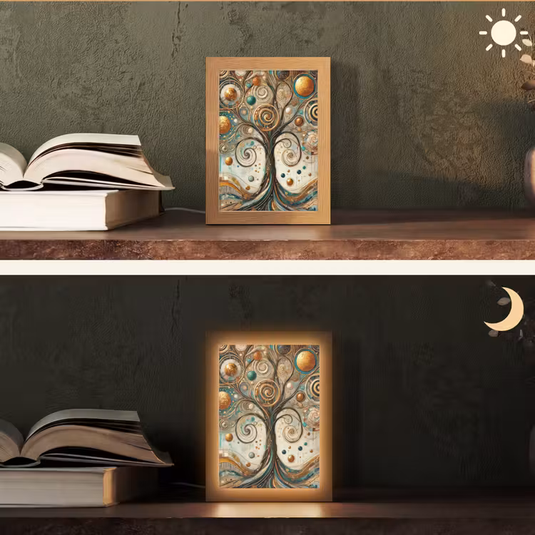 Levensboom - Boom - Abstract - Modern Light Box met kabel (Tafellamp) klein -sfeer3