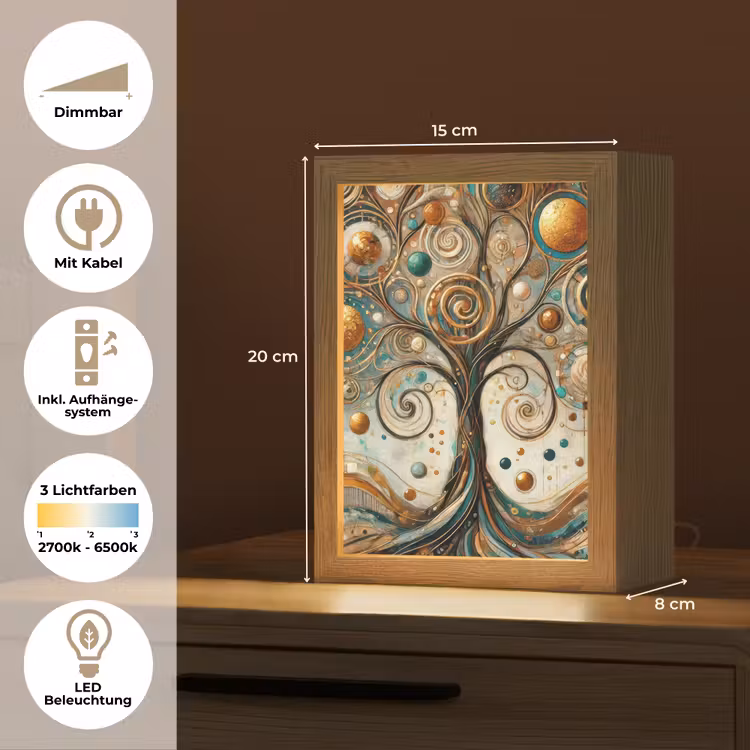Levensboom - Boom - Abstract - Modern Light Box met kabel (Tafellamp) klein -USP_DE