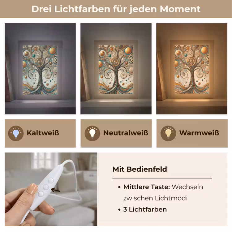 Levensboom - Boom - Abstract - Modern Light Box met kabel (Tafellamp) klein -USP_lichtkleurDE