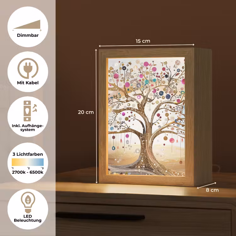 Levensboom - Goud - Kleurrijk - Abstract - Aesthetic Light Box met kabel (Tafellamp) klein -USP_DE