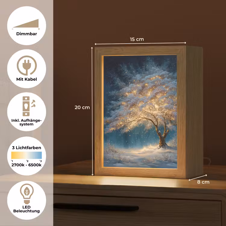 Levensboom - Nacht - Donker - Blauw Light Box met kabel (Tafellamp) klein -USP_DE