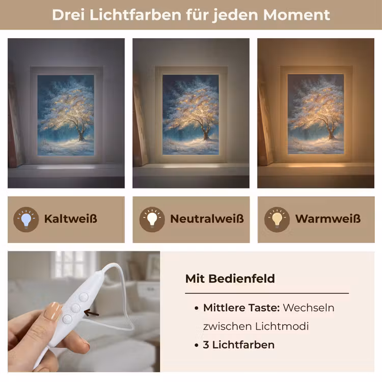 Levensboom - Nacht - Donker - Blauw Light Box met kabel (Tafellamp) klein -USP_lichtkleurDE