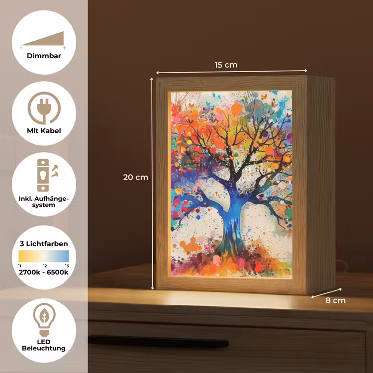 Levensboom - Natuur - Kleurrijk - Boom Light Box met kabel (Tafellamp) klein -USP_DE