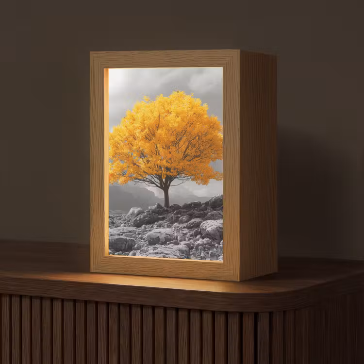 Boom - Geel - Natuur - Zwart wit Light Box met kabel (Tafellamp) klein -z3d_website