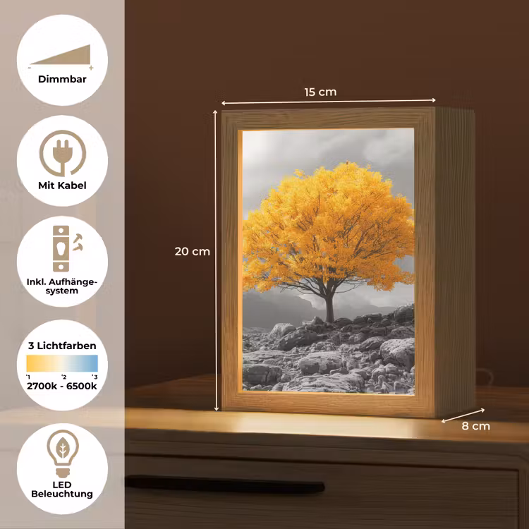 Boom - Geel - Natuur - Zwart wit Light Box met kabel (Tafellamp) klein -USP_DE