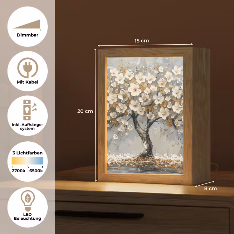 Boom - Goud - Bloemen - Abstract - Kunst Light Box met kabel (Tafellamp) klein -USP_DE