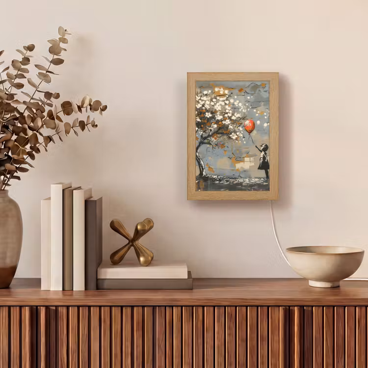 Boom - Graffiti - Banksy Style - Balloon Girl Light Box met kabel (Tafellamp) klein -sfeer2
