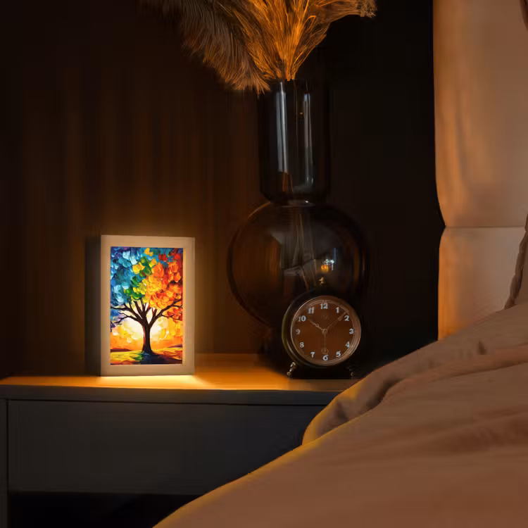 Boom - Kunst - Natuur - Zonsondergang Light Box met kabel (Tafellamp) klein -sfeer1