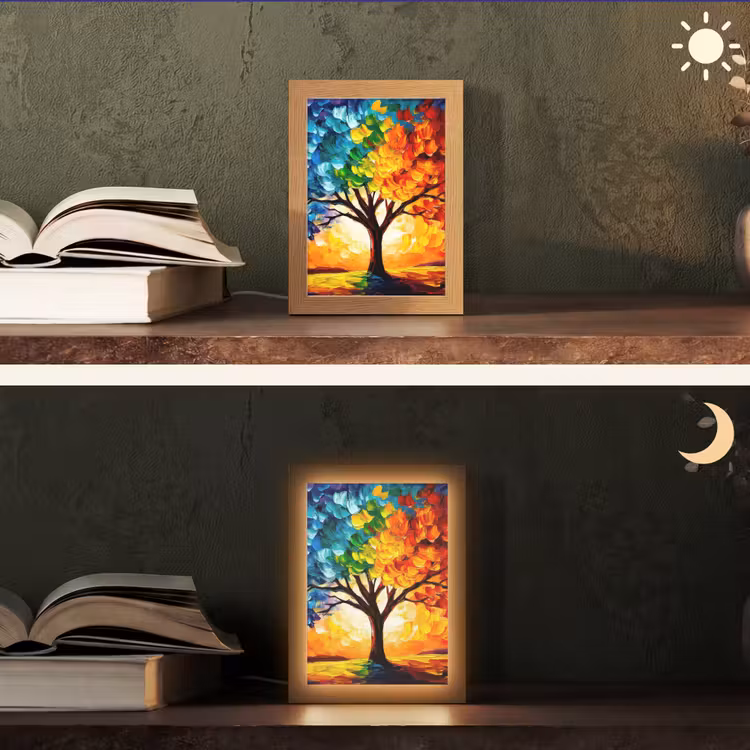 Boom - Kunst - Natuur - Zonsondergang Light Box met kabel (Tafellamp) klein -sfeer3
