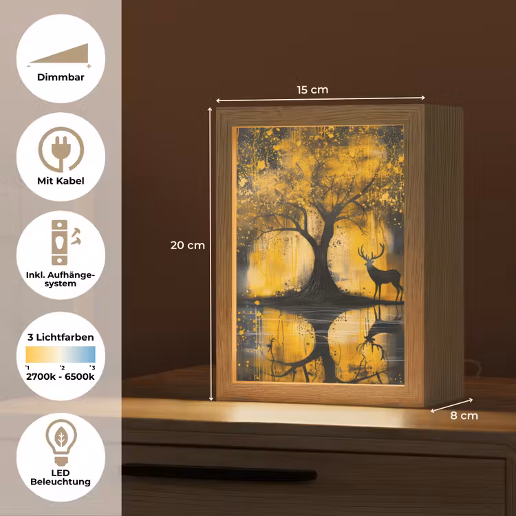 Boom - Verflook - Hert - Natuur - Goud Light Box met kabel (Tafellamp) klein -USP_DE