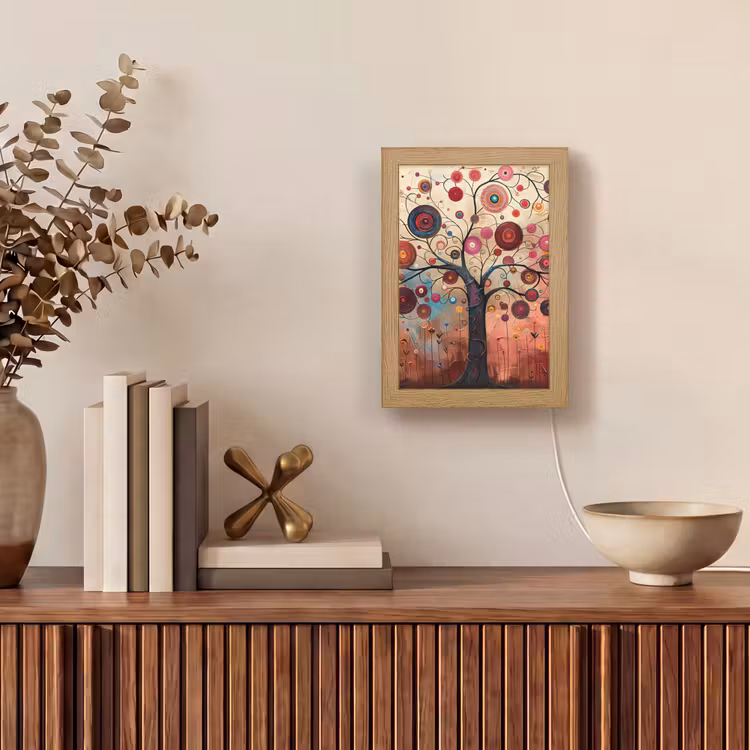 Boom - Paars - Abstract - Kunst Light Box met kabel (Tafellamp) klein -sfeer2