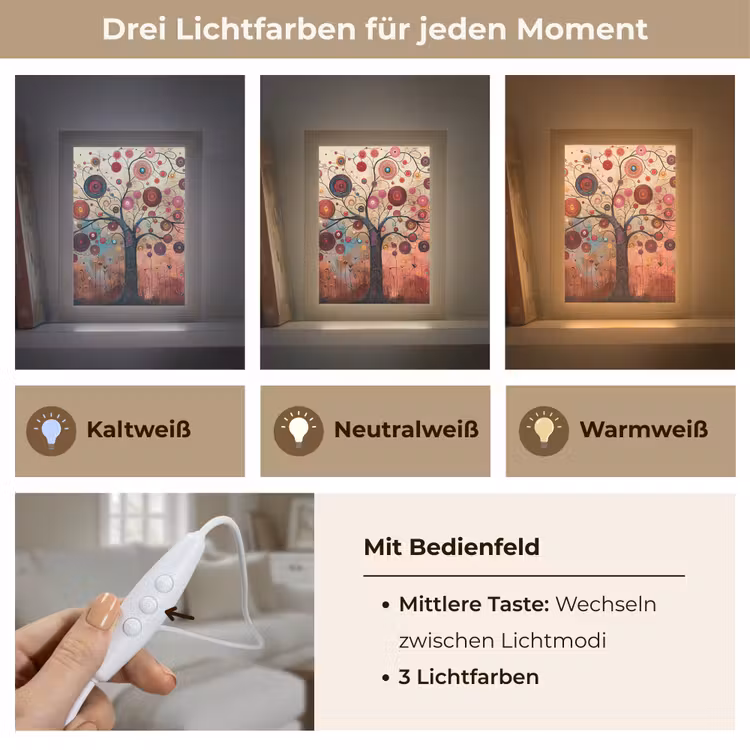 Boom - Paars - Abstract - Kunst Light Box met kabel (Tafellamp) klein -USP_lichtkleurDE