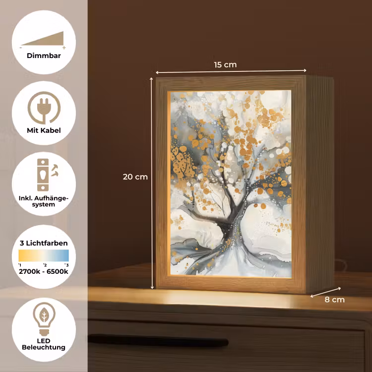 Boom - Modern - Abstract - Goud - Zwart - Wit Light Box met kabel (Tafellamp) klein -USP_DE