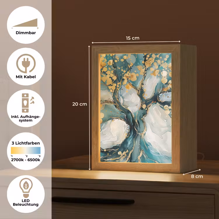 Boom - Modern - Verflook - Turquoise - Goud Light Box met kabel (Tafellamp) klein -USP_DE